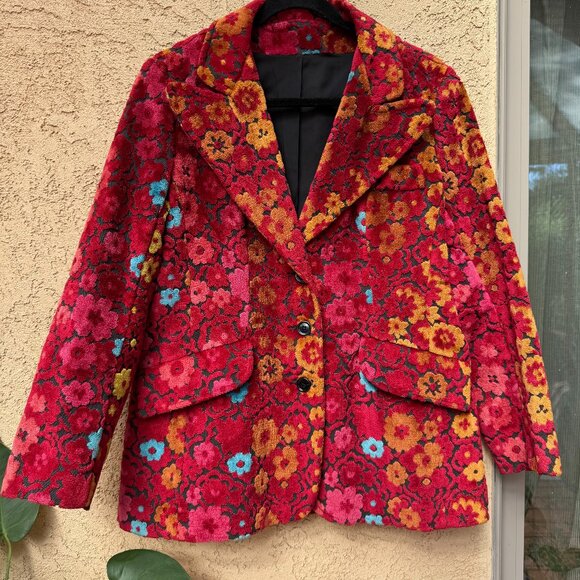 Incredible Vintage 60s Chenille Carpet Tapestry Jacket - Picture 1 of 4